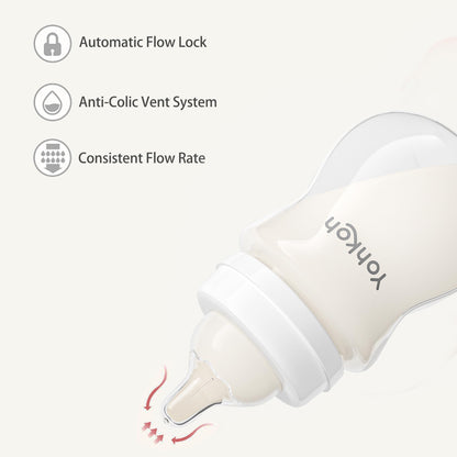 YOHKOH Natural Flow PP Baby Bottle with Natural Response Nipple, Wide Neck Anti-Colic Baby Bottles, Easy to Clean (6.4oz (Pack of 2), Multicolour)