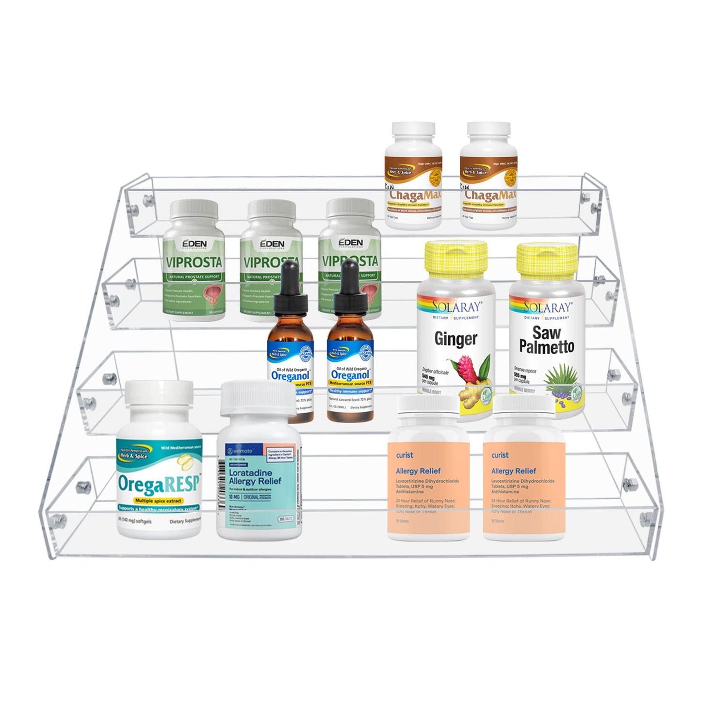 PMMASTO Tiered Spice Rack, Seasoning Organizer, Clear Acrylic Vertical Shelves Can Organizer for Countertop, Cabinet, Pantry, Kitchen Organization & Storage - 4 Tier