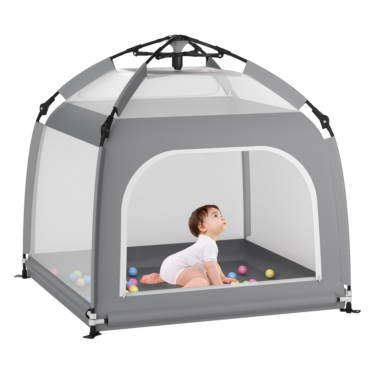 Foldable Baby Playpen with Canopy & Travel Bag