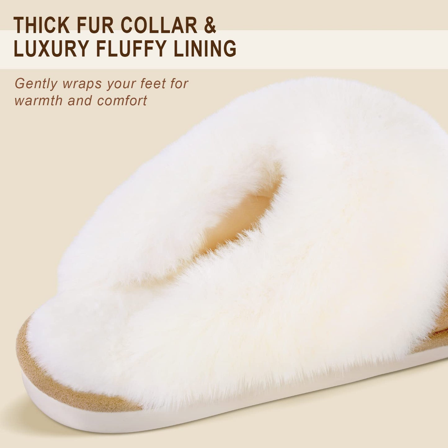 Parlovable Women's Slippers Fuzzy Warm Comfy Faux Fur Slip-on Fluffy Bedroom House Shoes Memory Foam Suede Cozy Plush Breathable Anti-Slip Indoor & Outdoor Winter Beige 9-10
