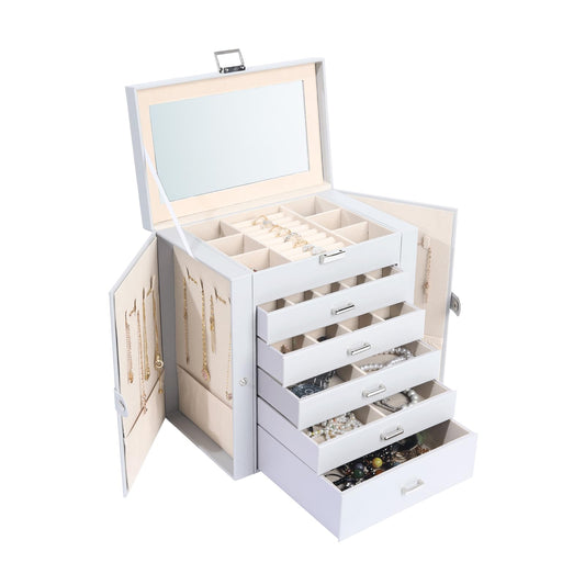 ASINGYER Jewelry Box for Women, 6 Layer Lockable Large Jewelry Holder Organizer with 5 Drawers for Jewelry Storage, Big Jewelry Box for Womens’ Christmas Gift (gray)