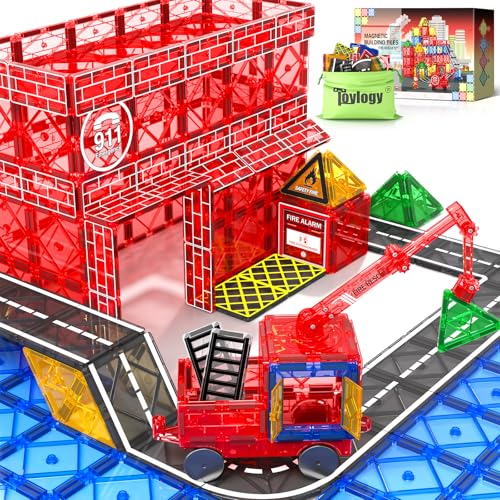 Magnetic Tiles Road Set with Crane, STEM Building Toy