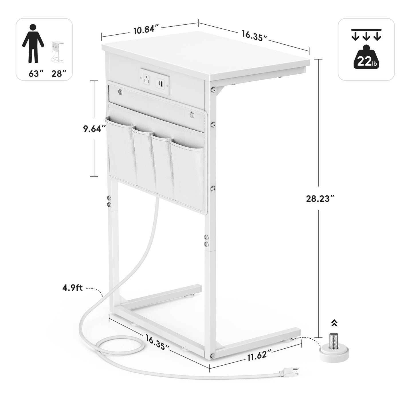 C Shaped End Table with Charging Station
