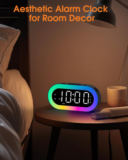 Alarm Clocks for Bedrooms, Desk Digital Clock Large Display, 7 Colors Night Light, USB Ports, Timer, Dimmer, Sound Machine, Customize Alarm, Small Alarm Clock for Bedside Adults Teens Kids Boys Girls