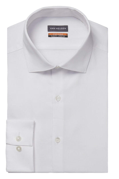 Van Heusen Men's Dress Shirt Slim Fit Stain Shield Stretch, White, 16"-16.5" Neck 32"-33" Sleeve
