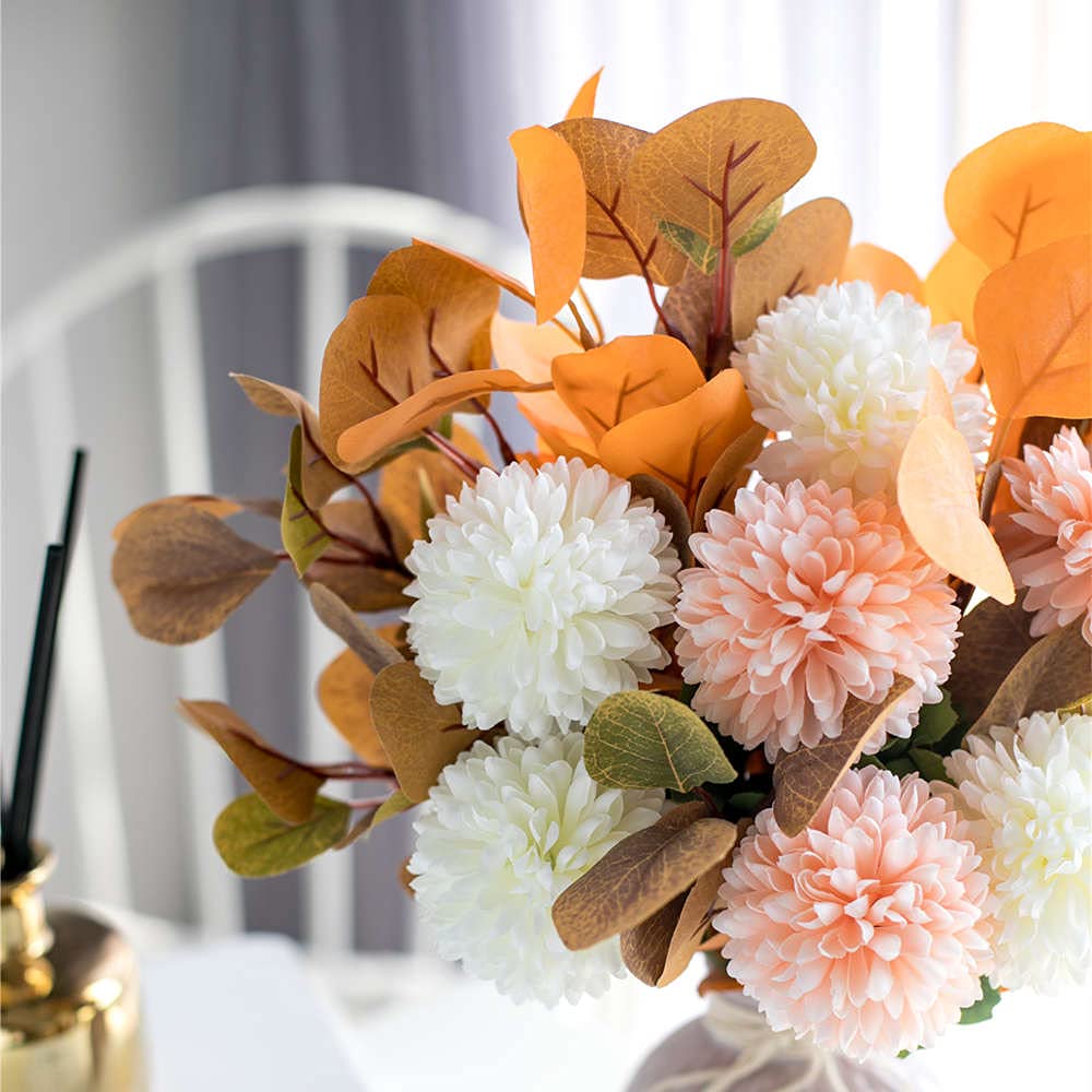 KIRIFLY Artificial Fake Flowers Eucalyptus Stems Plants Leaves Silk Arrangements Wedding Bouquets Decorations Floral Table Centerpieces for Home Kitchen(Champagne White)