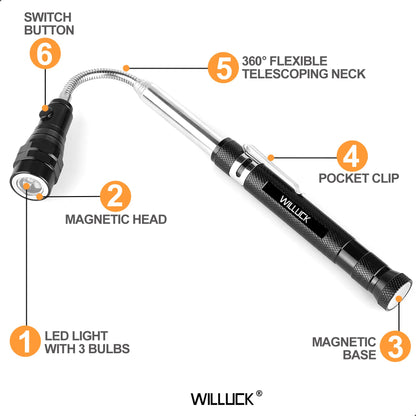 Magnetic Pickup Tool with LED Lights for Men