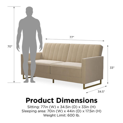 Novogratz Velvet Futon Sofa Bed with Metal Legs