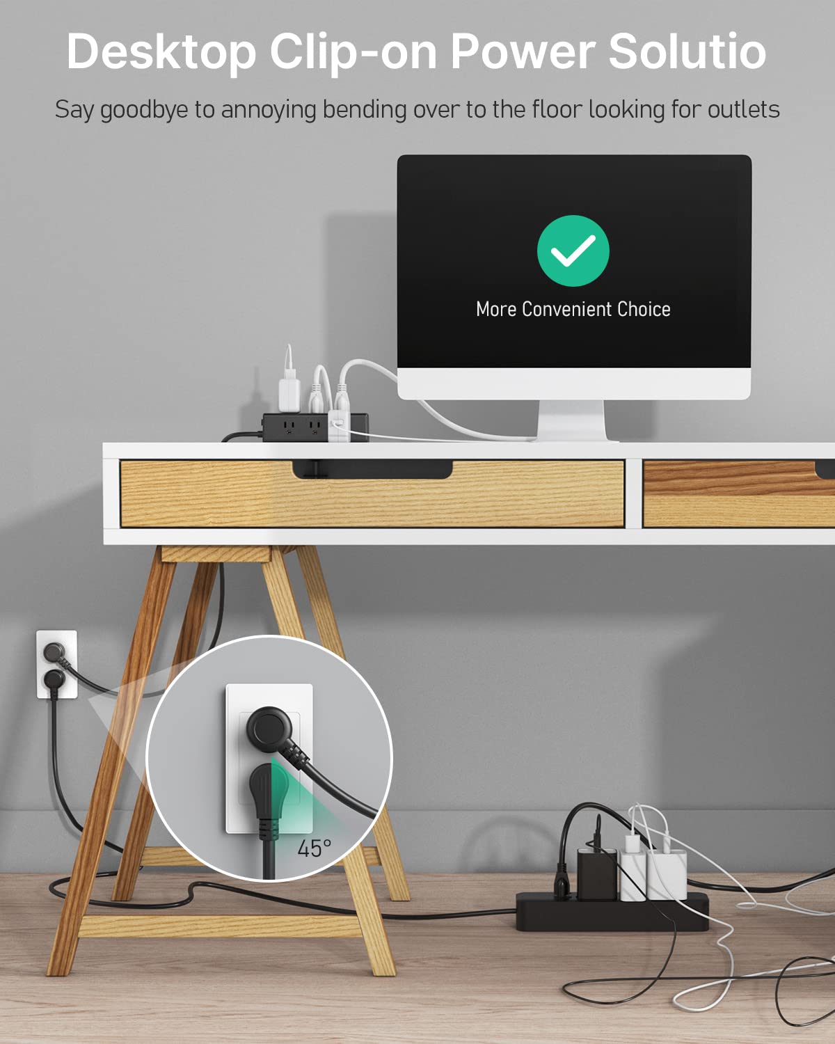 Desk Clamp Power Strip with USB Ports, 9 Outlets