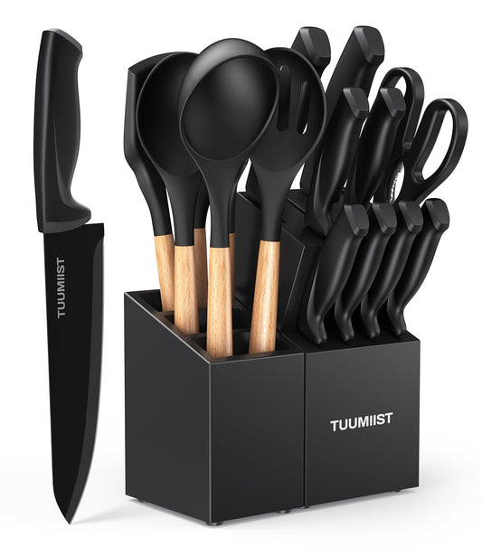 TUUMIIST 18-Piece Knife Set with Block and Sharpener