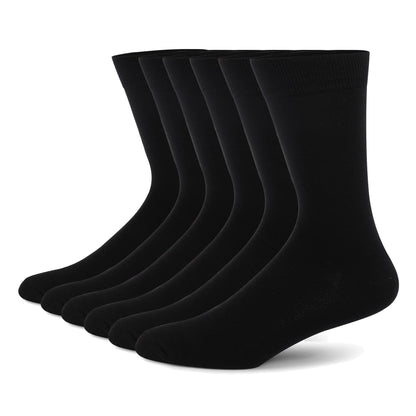 HHX YONLEE Soild Black Casual Cotton Crew Dress Socks Gifted Boxed 6 Pairs Size 10-13