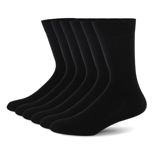 HHX YONLEE Soild Black Casual Cotton Crew Dress Socks Gifted Boxed 6 Pairs Size 10-13