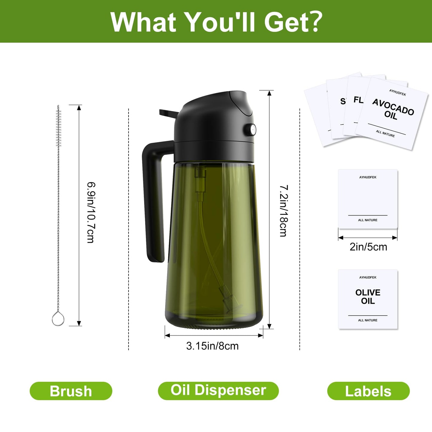 16oz Oil Dispenser and Sprayer with Labels