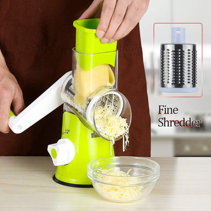 Cambom Rotary Cheese Grater Hand Crank Cheese Shredder for Fresh Cheese, Vegetable, Nuts,Non-slip Suction Base, Free Cleaning Brush Three Blades, Green