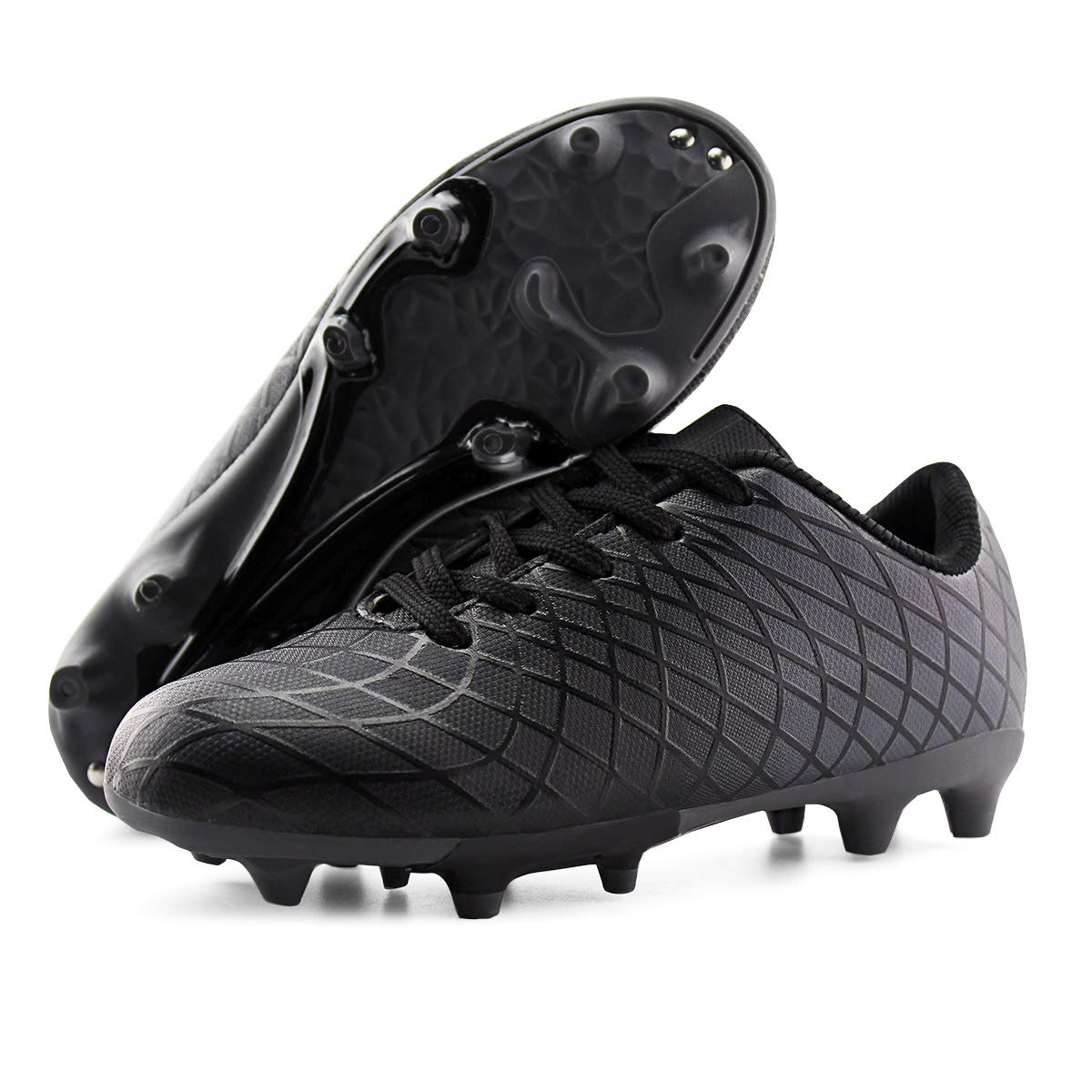 JABASIC Kids Outdoor Soccer Cleats Athletic Firm Ground Football Shoes (2,Black)