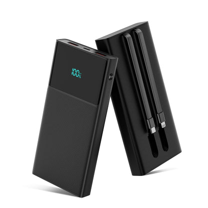 Portable 13000mAh Power Bank with Built-in Cables