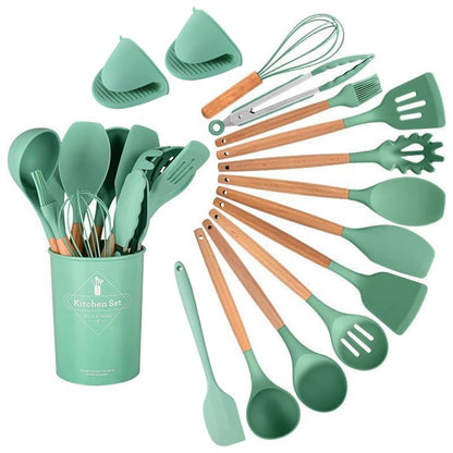 15-Piece Silicone Kitchen Utensils Set with Holder