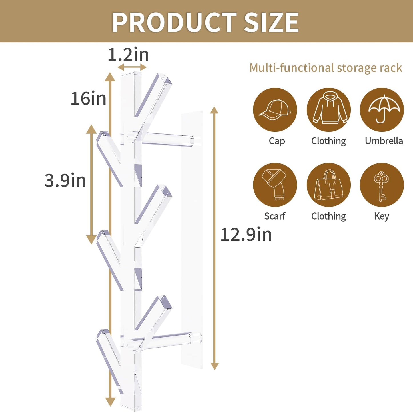 Wall Mounted Acrylic Coat Rack for Hats & Bags