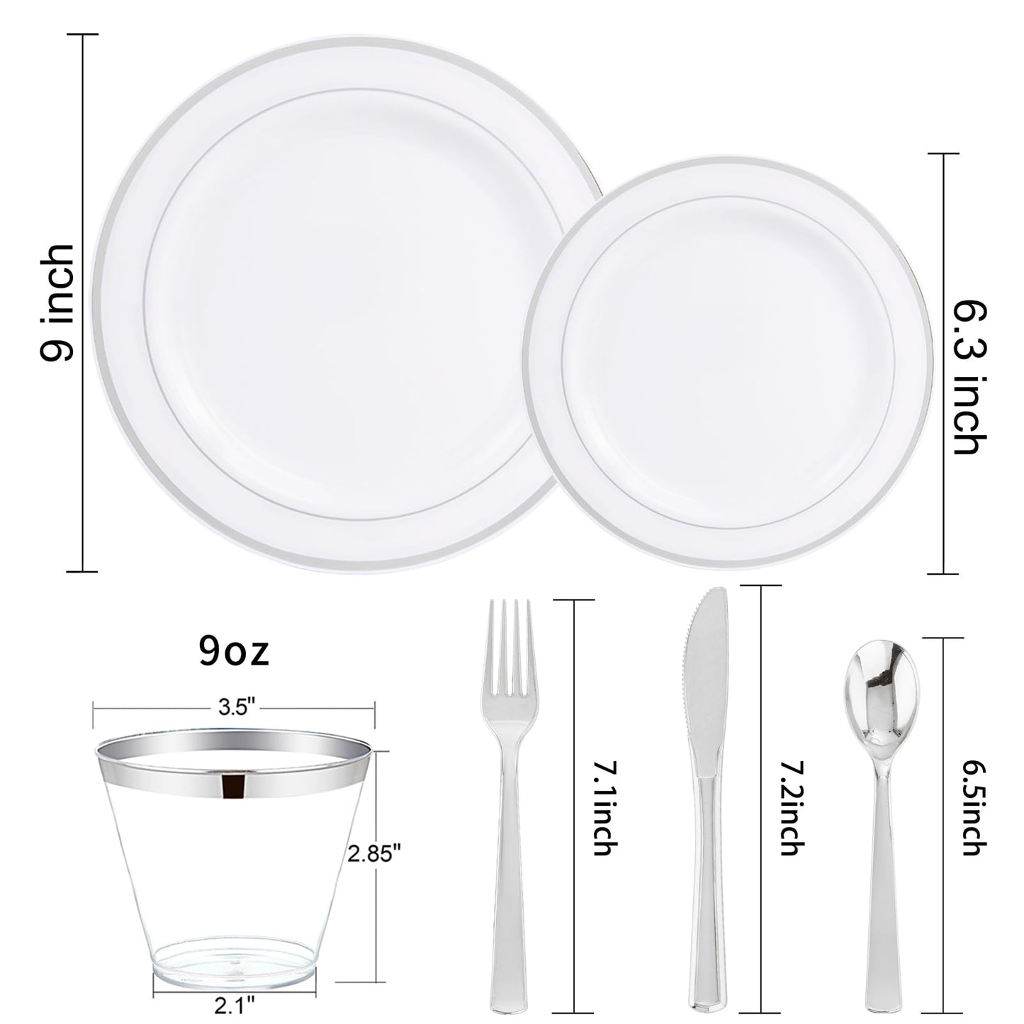 WELLIFE 300Pcs Elegant Disposable Dinnerware Set