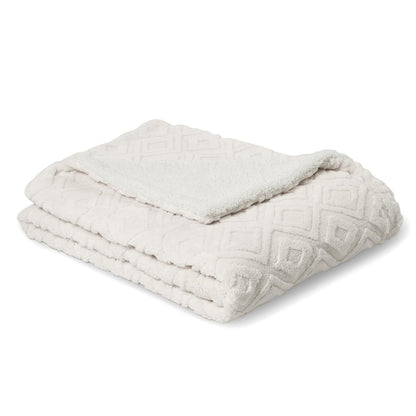 EVERGRACE Jacquard Boho Sherpa Fleece Throw Blanket for Couch, Super Soft Cozy Fuzzy Plush Blankets for Winter, Reversible Thick Warm Blanket for Bed, Sofa, Living Room, Off White, 50" x 60"