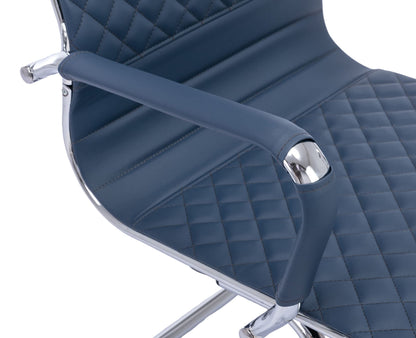 VESCASA Office Guest Chairs with Rhombic Grid Design Back, Faux Leather Reception Chairs with Arms for Meeting/Waiting/Conference Room with Chrome Metal Sled Base, Set of 4, Navy Blue