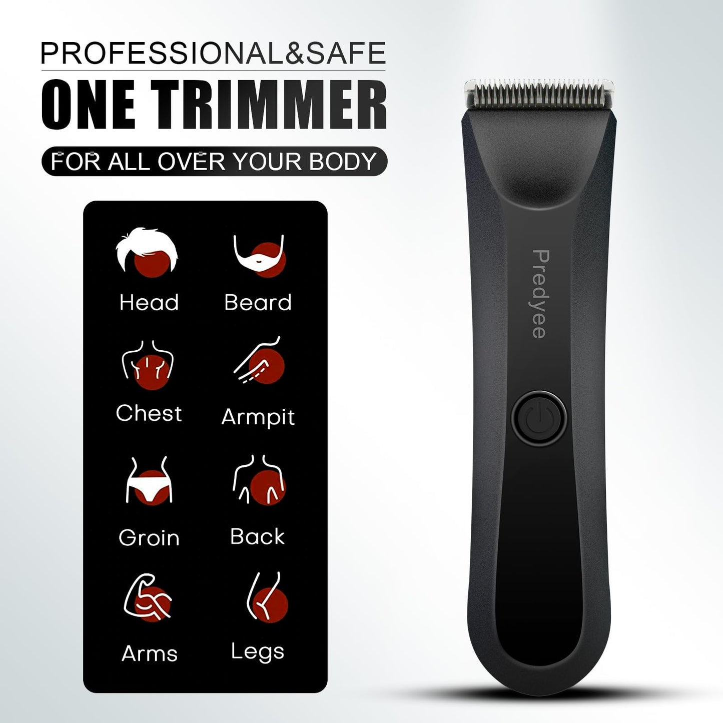 Predyee Electric Groin Hair Trimmer - Replaceable Ceramic Blade Heads, Waterproof Wet/Dry Clippers - Ultimate Male Body Hair Razor