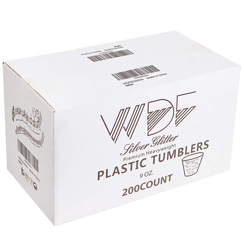 WDF 200pcs 9OZ Silver Glitter Party Cups