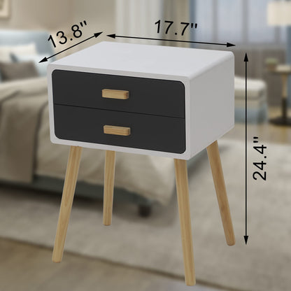 YINGTIANXIA Nightstands 2-Piece Set, Eco-Friendly Log Side Table with 2 Tiers Storage Space, Original Integrated Desktop Design Side Table End Table with Removable Legs Easy Assembly