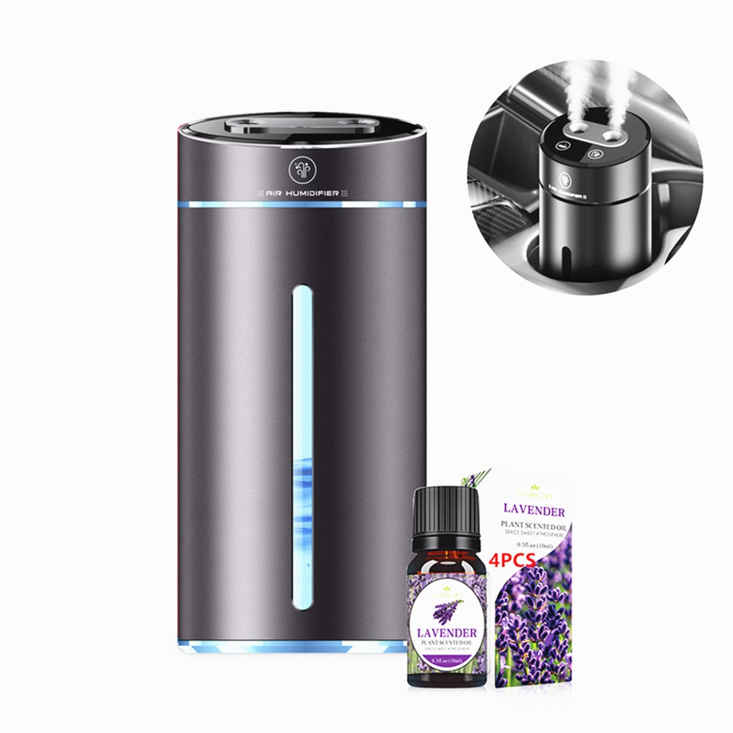 Smart Car Air Freshener,Aromatherapy Scent Diffusers Oils Humidifier,Ultrasonic Atomizer,Adjustable Concentration,Auto On/Off,Built-in Battery,40ml French Natural Fragrance(Gun Color)