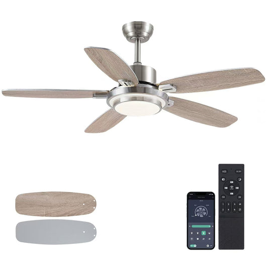 Ceiling Fan with Light and Remote/APP Control,50" Modern Indoor Ceiling Fan with DC Reversible Motor, Quiet 6 Speeds Flush Mount Ceiling fan Light for Bedroom,Dinnig Room,Brushed Nickel