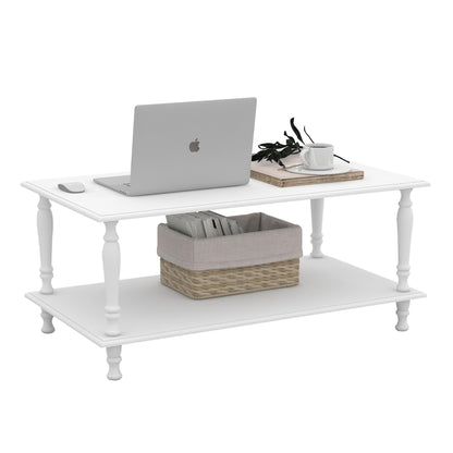 39 Inch Boho White Coffee Table with Storage