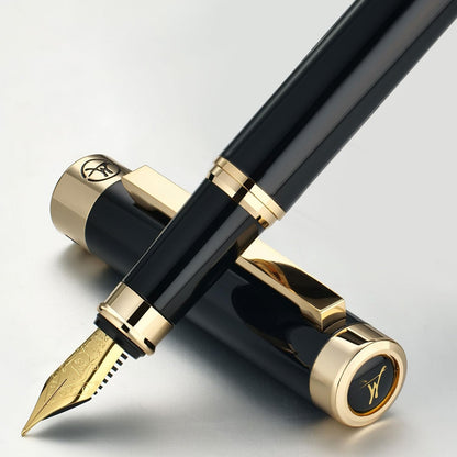 MCNTEIK Black Lacquer Fountain Pen with Gold Finish