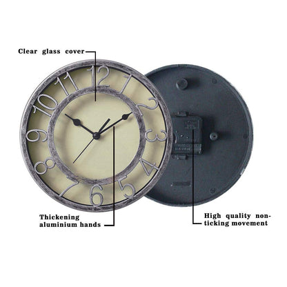 SAC SMARTEN ARTS 8" Silent Quartz Wall Clock Non-Ticking Digital Silver Clocks with 3D Numbers and Plastic Bezel Easy to Read Vintage Wall Clock