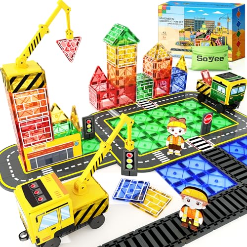 Magnetic Tiles Construction Set with Cranes