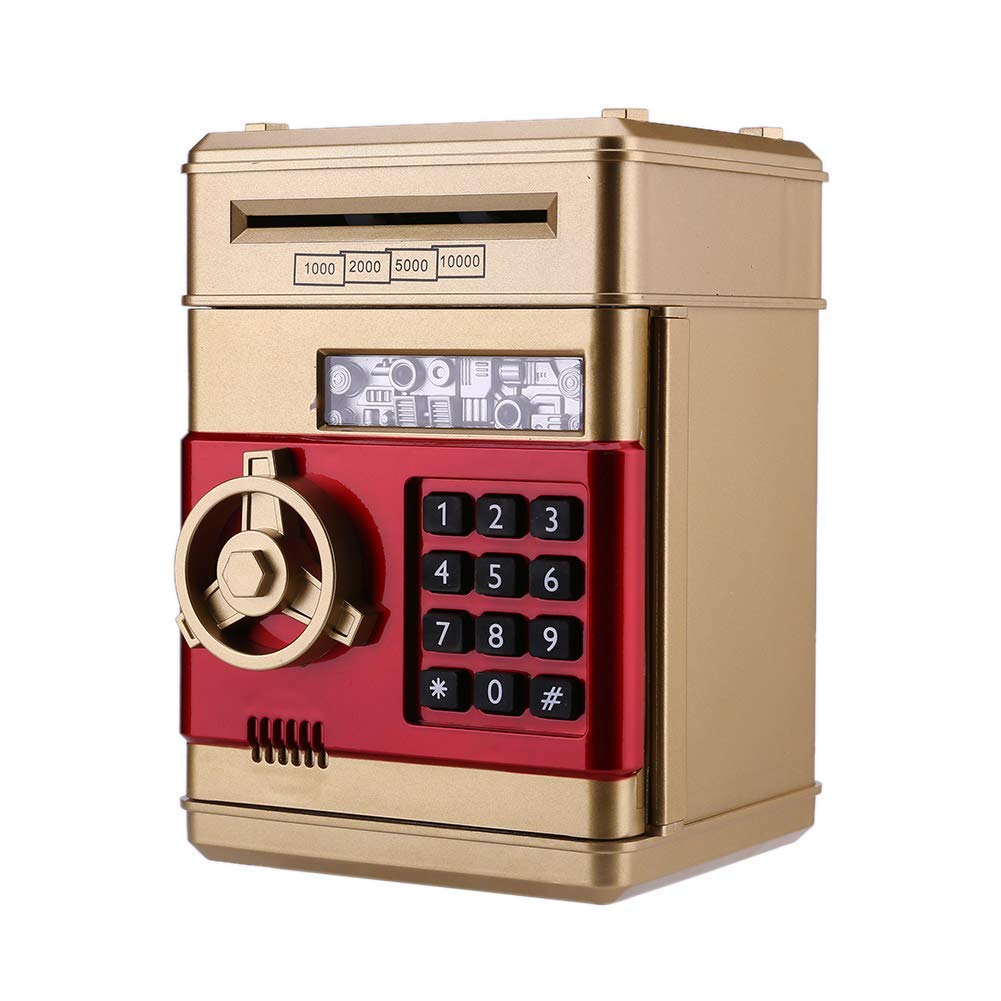 Piggy Bank Cash Coin Can Password Electronic Kids Money Bank Safe Saving Box ATM Bank Safe Locks Smart Voice Prompt Money Piggy Box Great Gift for Any Child (Gold)