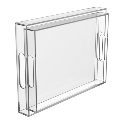 Hemsyc Serving Tray 16x12x2 Inch Serving Tray with Handles Acrylic Serving Trays Clear Decorative Serving Platter for Appetizer, Food, Breakfast in Kitchen, Coffee Table, Bed, Living Room, 2 Pack
