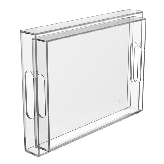 Hemsyc Serving Tray 16x12x2 Inch Serving Tray with Handles Acrylic Serving Trays Clear Decorative Serving Platter for Appetizer, Food, Breakfast in Kitchen, Coffee Table, Bed, Living Room, 2 Pack