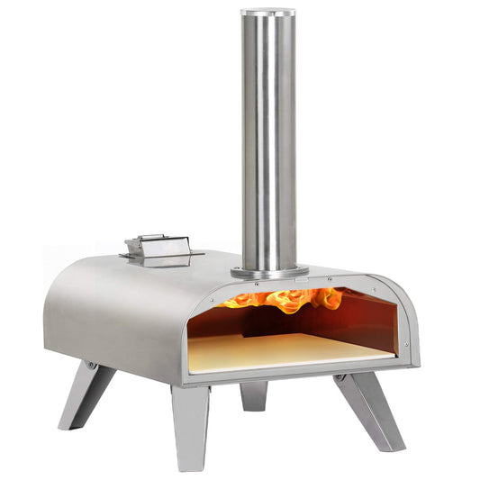 BIG HORN OUTDOORS Pizza Ovens Wood Pellet 12” Pizza Oven Cooking Pizza Maker Portable Stainless Steel Pizza Grill, Silver Portable Party use