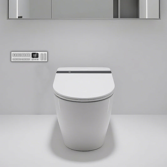 EIYHOME Smart Bidet Toilet,One Piece Bidet Toilet with Auto Open Close, Auto Flush, Foot Sensor Operation, Heated Seat，Warm Water & Dryer，Night Light，LED Display,White Remote Control
