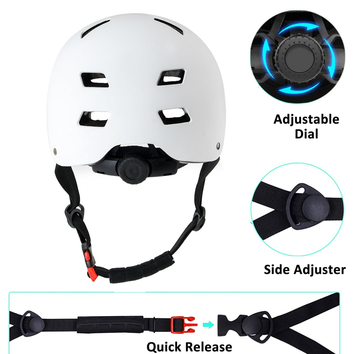 Skateboard Bike Helmet, Lightweight Adjustable, Multi-Sport for Bicycle Cycling Scooter Roller Skate Inline Skating Rollerblading, 3 Sizes for Kids, Youth,Adults