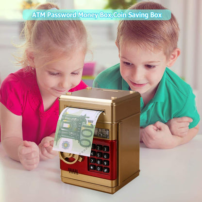 Piggy Bank Cash Coin Can Password Electronic Kids Money Bank Safe Saving Box ATM Bank Safe Locks Smart Voice Prompt Money Piggy Box Great Gift for Any Child (Gold)