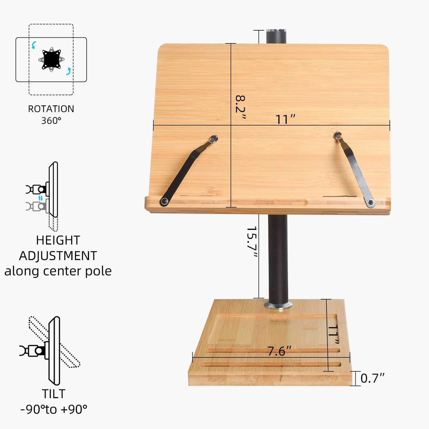 Adjustable Book Stand with Phone Slot & Clips