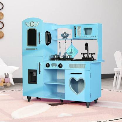 TaoHFE Toy Kitchen,Blue Kids Kitchen Playset for Kids Ages 4-8 Boys Gift Girls Play Kitchen Sets for Kids Kitchen Playset with Lights & Sounds Wooden Toy Kitchen Playset Gift Kids Kitchen Set