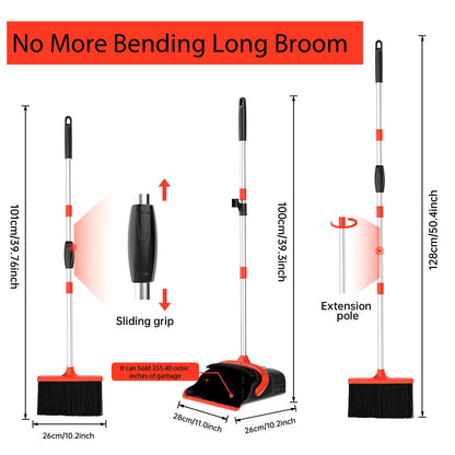 Broom and Dustpan Set with Long Handle