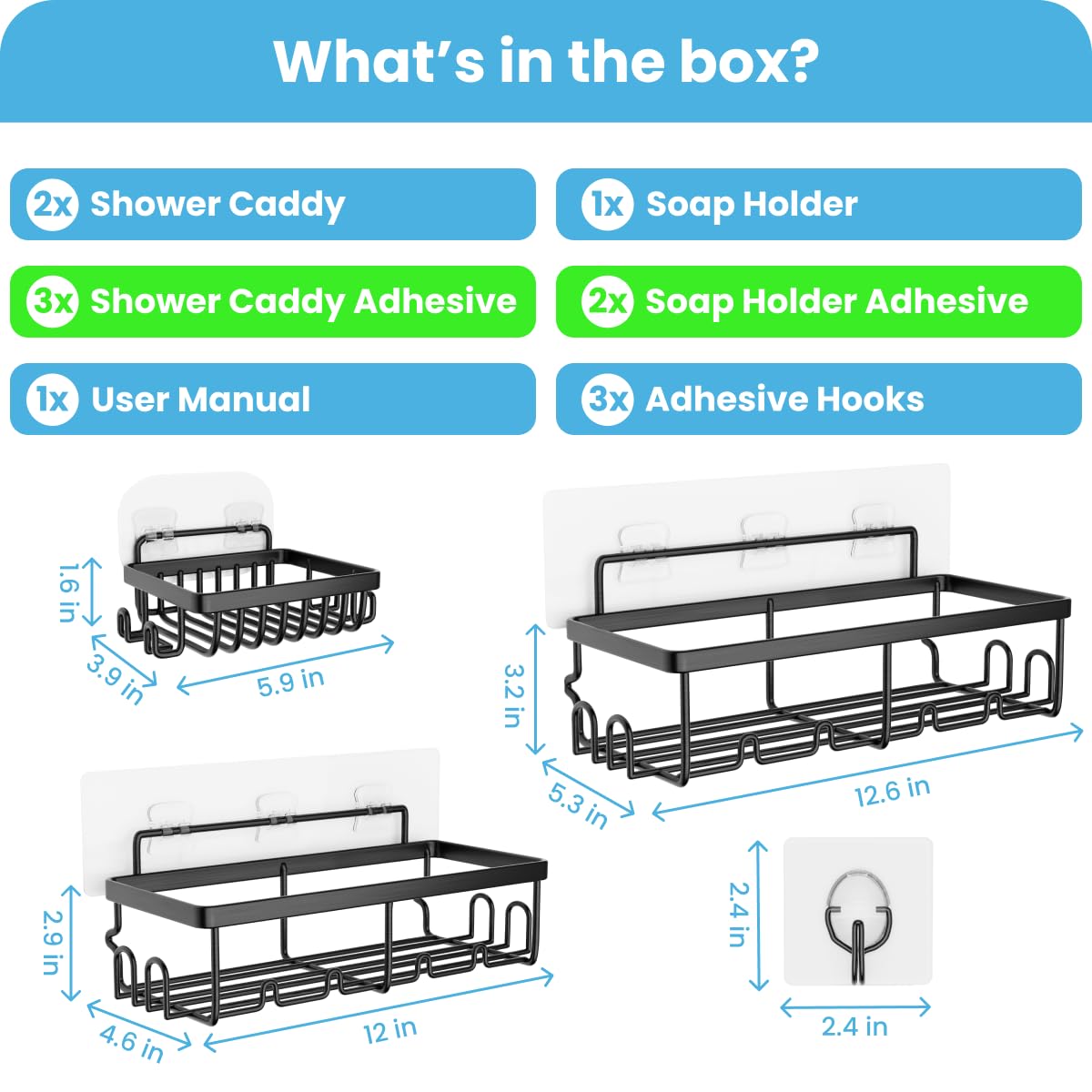 3 Pack, Adhesive Organizer with 20 Hooks, 3 Adhesive Hooks, Bathroom Furniture Sets, Stainless Steel,No Drilling,Easy Installation Shelf for Inside