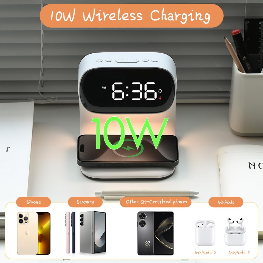 WILIT Wireless Charging Alarm Clock with Night Light