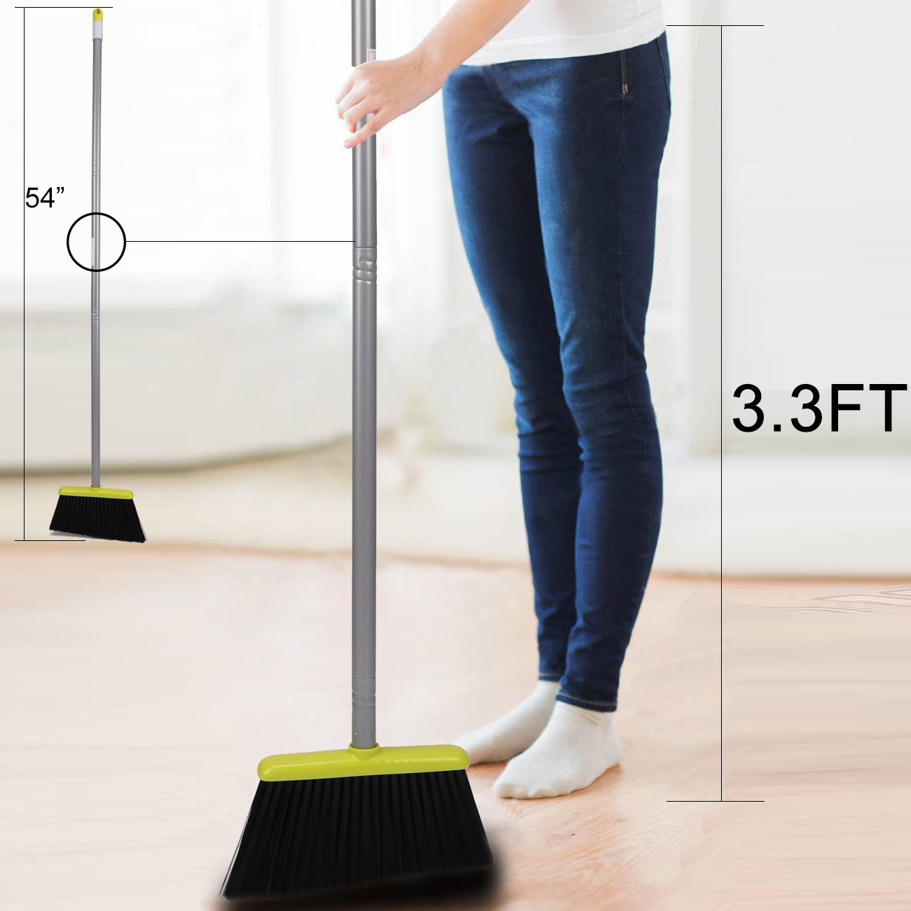 TreeLen Broom and Dustpan Set, TreeLen Broom with Dust Pan with Long Handle Combo Set for Office and Home Standing Upright Sweep Use with Lobby Broom