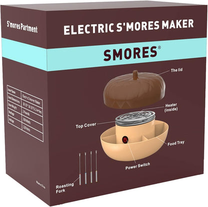 Electric S'mores Maker Tabletop Indoor, Flameless Marshmallow Roaster, Smores Kit with 4 Compartment Trays and 4 Forks, Housewarming Gifts for New House