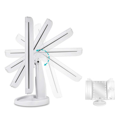 Lighted Tri-Fold Vanity Mirror with 21 LEDs