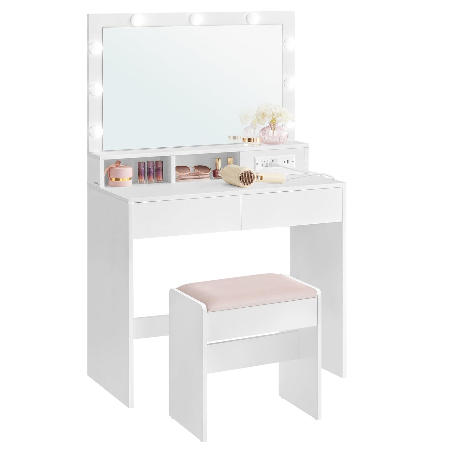 VASAGLE Makeup Vanity Desk with Lights and Stool